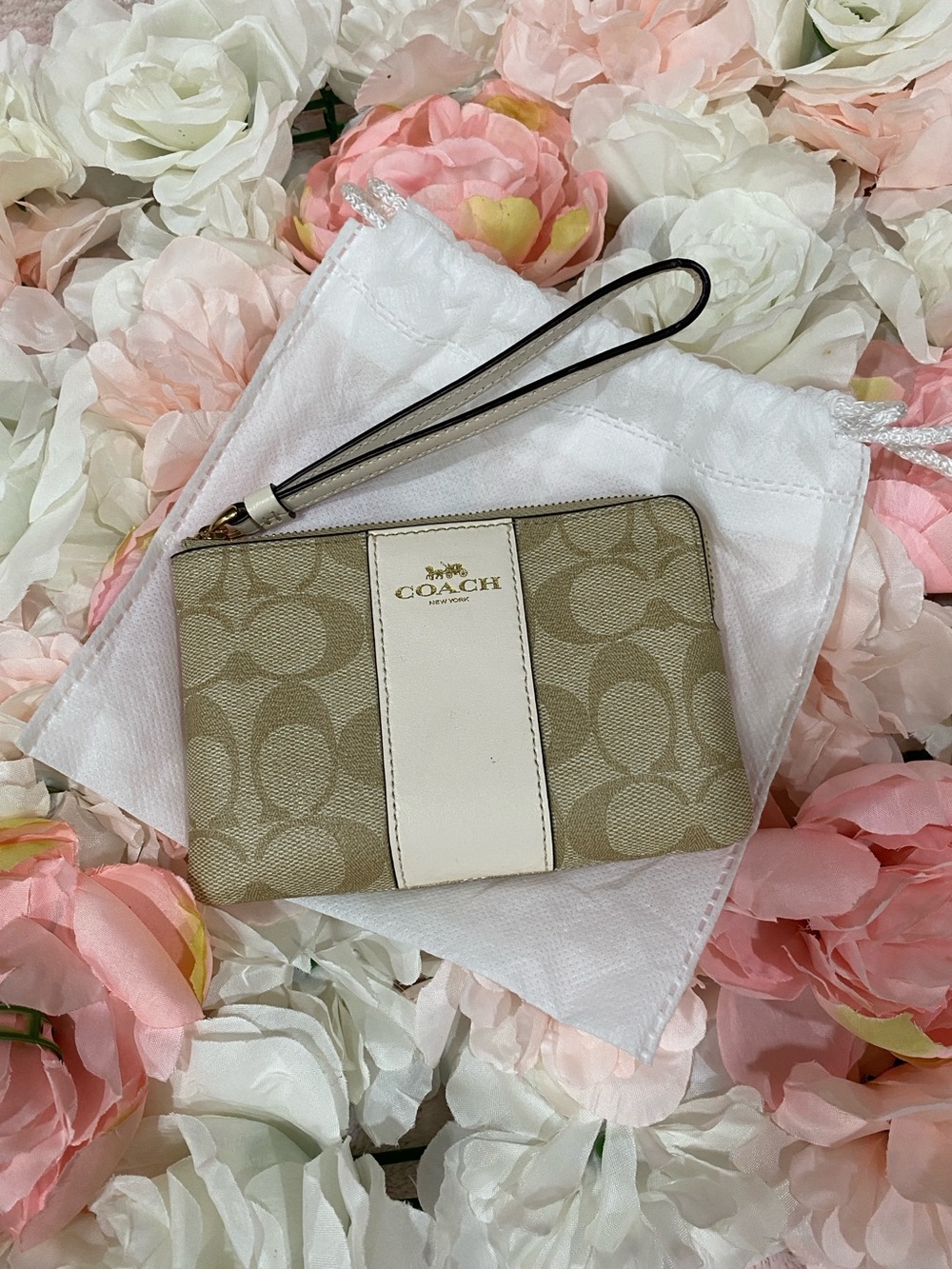 Coach Beige Signature Monogram Wristlet
